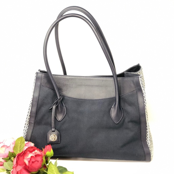 Tory Burch Handbags - Tory Burch Leather & Canvas tote bag